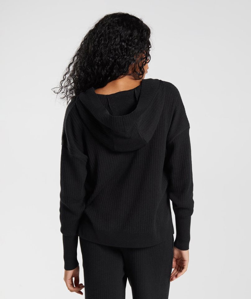 Women's Gymshark Pause Knitwear Hoodie Black | CA 865DN1